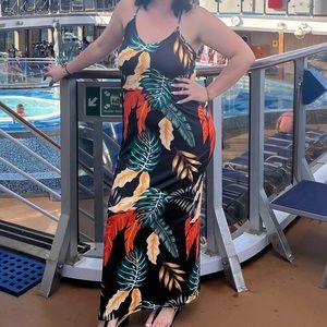 Tropical Print Crisscross Back Cami Dress